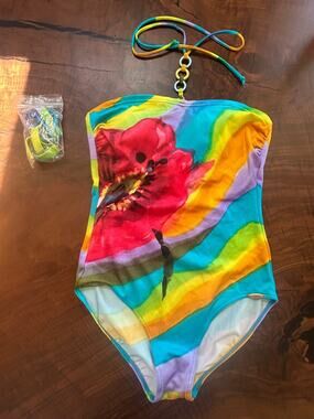 Sunflair Abstract Rainbow Multicolor Floral One-Piece Swimsuit 10 (Fits 6-8)